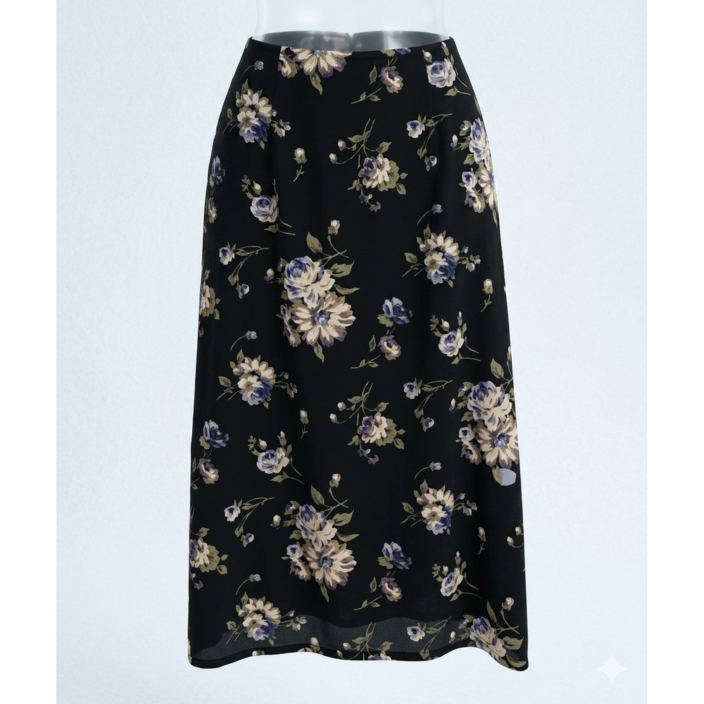 Dark Romance Fairy Goth Vintage 90s Black Floral Straight Maxi Skirt‎ XL Flowy